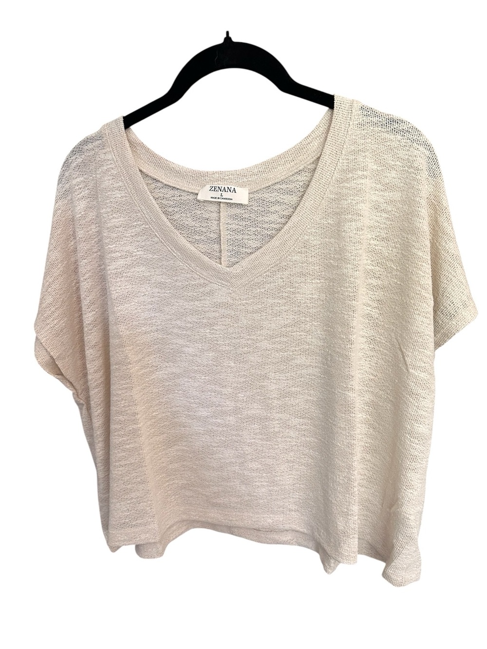 Zenana Outfitters Cream Knit V-Neck Crop Top